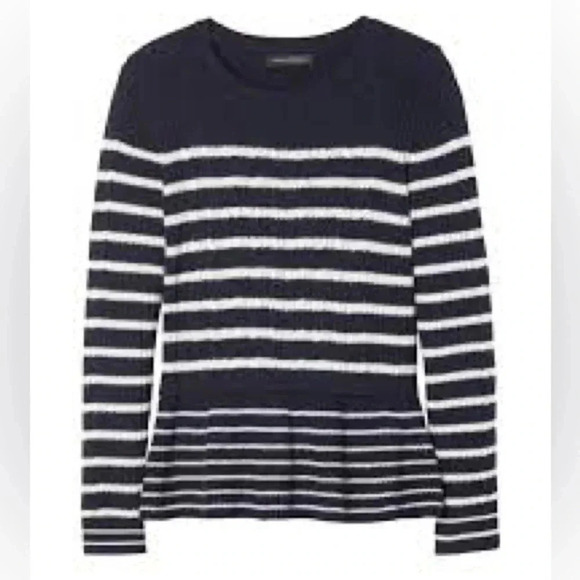 Banana Republic Sweaters - Banana Republic ITALIAN SUPERLOFT CABLE PEPLUM CREW navy blue striped sweater m